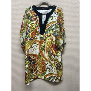 Zara Woman 100% Silk Floral Paisley Tunic Dress Size Large Hippie‎ Trippy Beachy